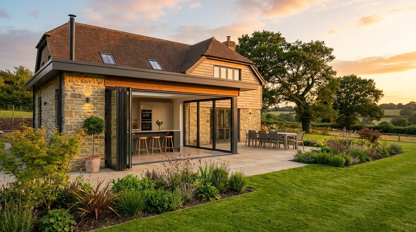 A newly tiled pitched roof on a home in West Sussex